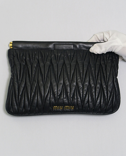Matelasse Leather Clutch, front view